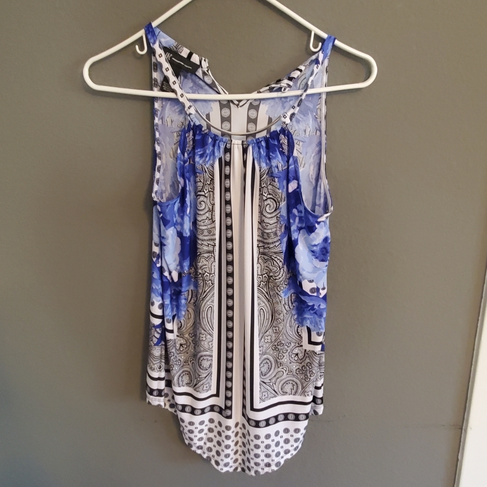 Printed tank with silver neckline accent